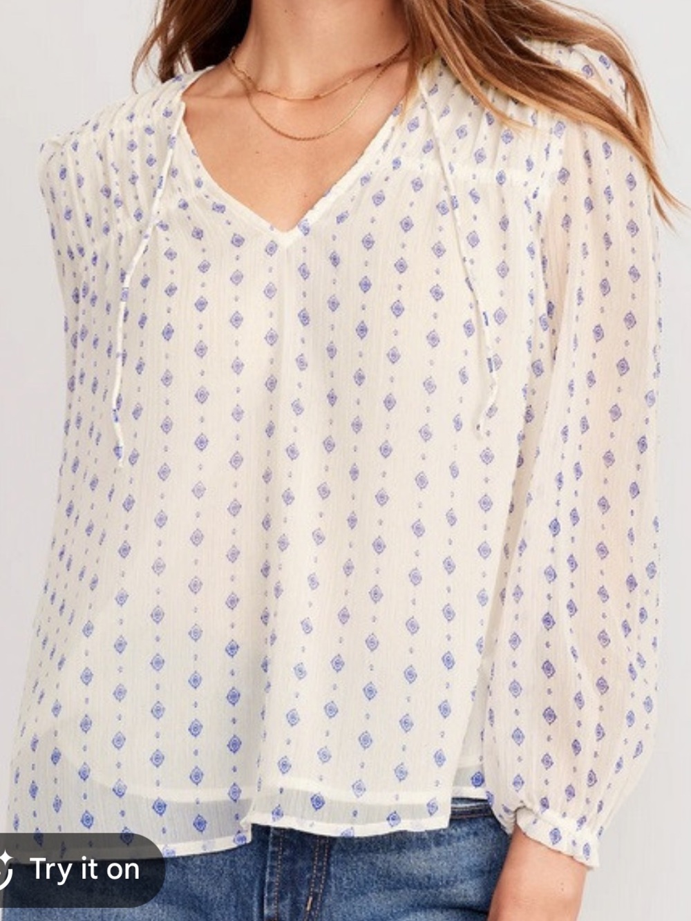 Old Navy Ivory poet long sleeve swing blouse peasant top chiffon boho L NWT